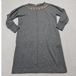 Matilda Jane Dress Womens Medium Gray Long Sleeve Embroidered Shirt Dress